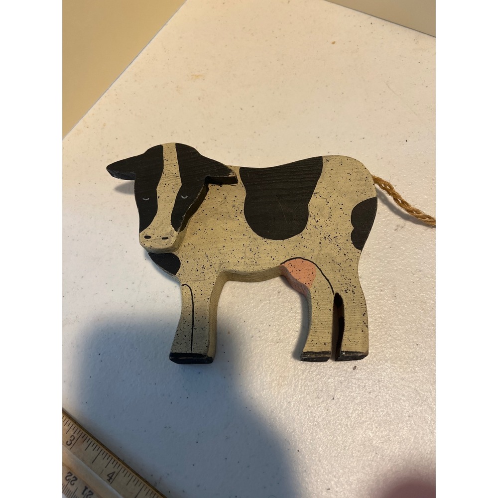 Vintage Farmhouse Wooden Cow Wall Decor Rustic Folk Art Holstein Cow Figurine
